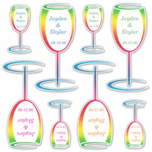 [Rainbow Crinkle Wedding] Champagnerglas Vinyl Aufkleber