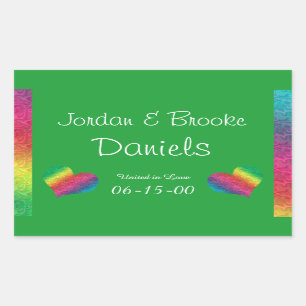 [Rainbow Crinkle Wedding] Heart Butterfly Green Rechteckiger Aufkleber