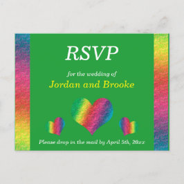 [Rainbow Crinkle Wedding] Hearts RSVP Card Green Einladungspostkarte