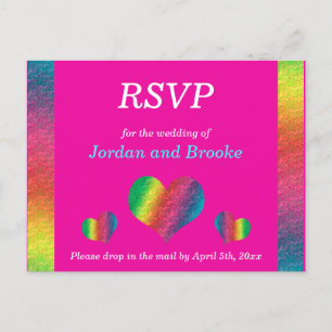 [Rainbow Crinkle Wedding] Hearts RSVP Card Pink Einladungspostkarte