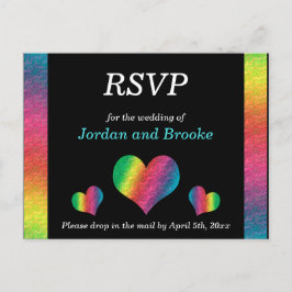 [Rainbow Crinkle Wedding] Herz RSVP Karte Schwarz