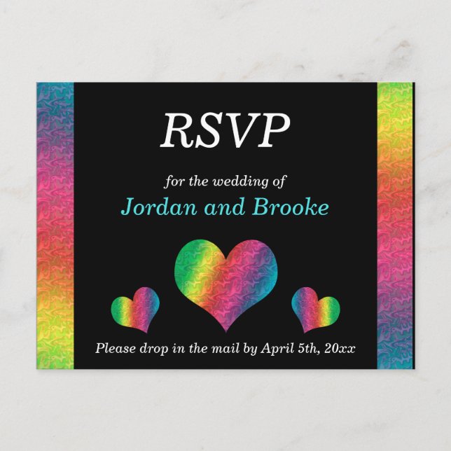 [Rainbow Crinkle Wedding] Herz RSVP Karte Schwarz (Vorderseite)