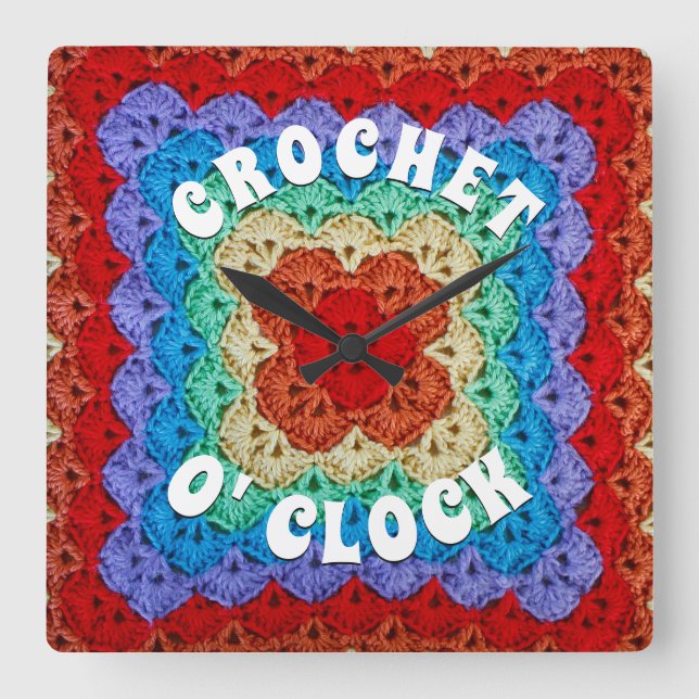 Rainbow Crochet Quadratische Wanduhr (Vorderseite)