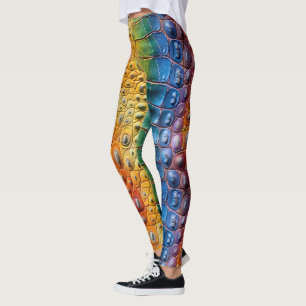 Rainbow Crocodile Leather Leggings