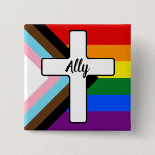 Rainbow Cross Progress Pride Flag-Allianz Button
