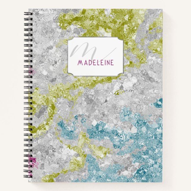 Rainbow Crushed Foil Chic Mit Monogramm Girly Scho Notizbuch (Vorderseite)