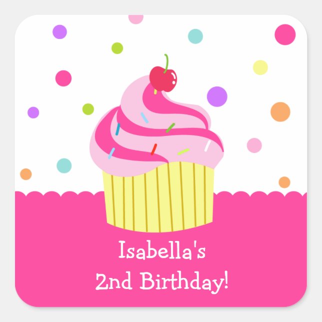 Rainbow Cupcake BIrthday Stickers Labels Vielen Da (Vorderseite)
