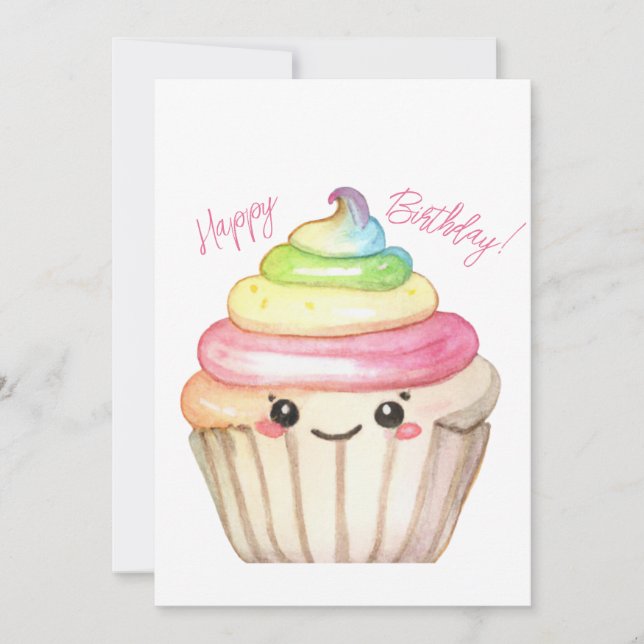 Rainbow Cupcake Happy Birthday Card (Vorderseite)