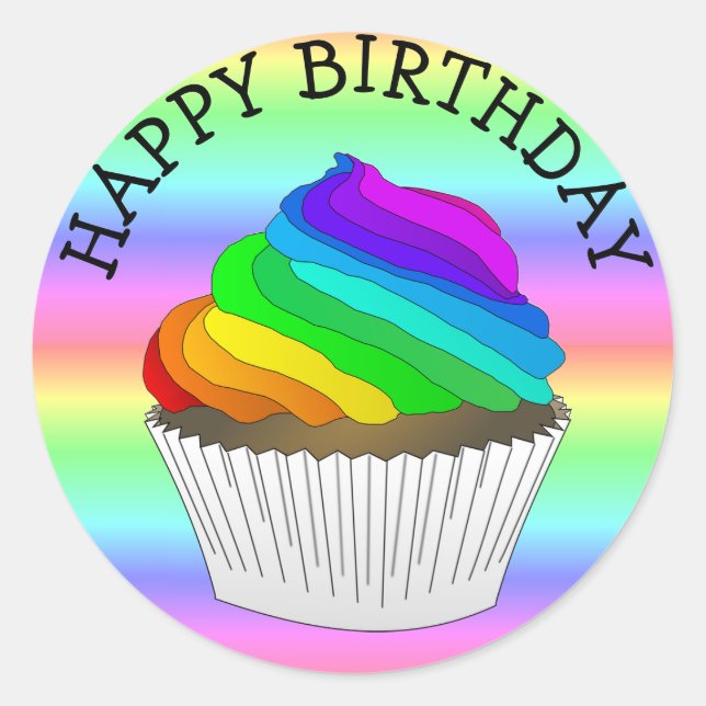 Rainbow Cupcake Happy Birthday Stickers (Vorderseite)