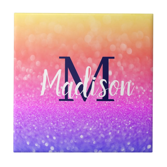 Rainbow Custom Glitzern Name Personalisiert Fliese (Vorderseite)
