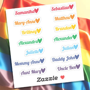 Rainbow Custom Guest List Names Colored Hearts Aufkleber