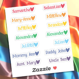 Rainbow Custom Guest List Names Colored Hearts Aufkleber