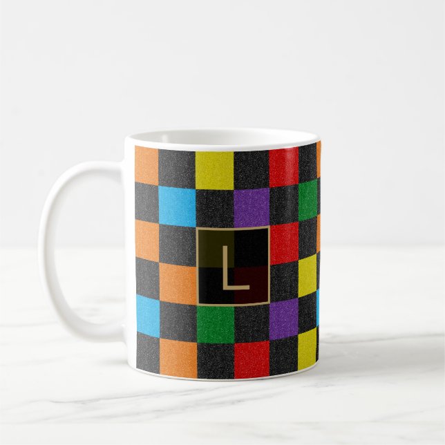 Rainbow Custom Monogram, geprüft Glitzer, Proud Kaffeetasse (Links)