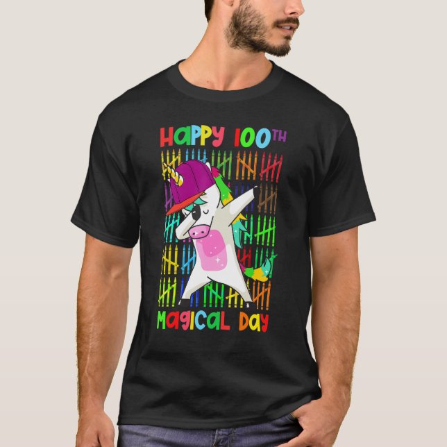 Rainbow Dabbing Unicorn 100 Days Happy 100th Magic T-Shirt (Vorderseite)