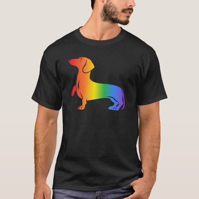 Rainbow Dackel Hund Lover T-Shirt (Vorderseite)