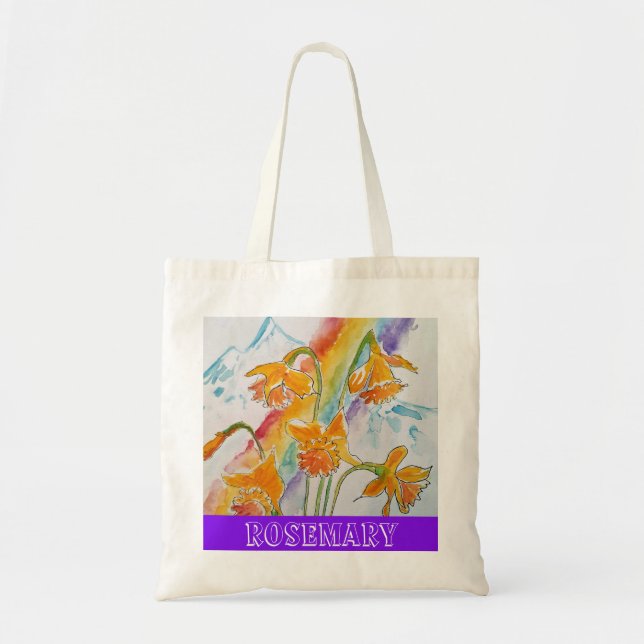 Rainbow Daffodil Blumenkohl Wiederverwendbar Tote  Tragetasche (Vorne)