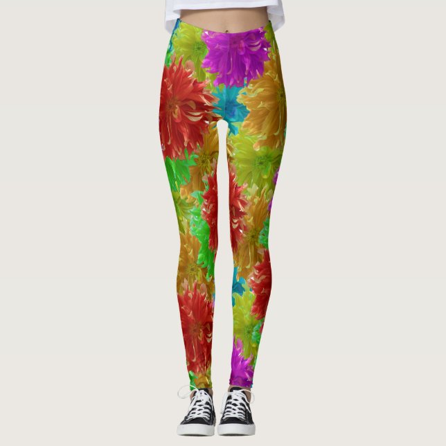 Rainbow Dahlia Blume Explosion Leggings (Vorderseite)