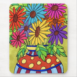 Rainbow Daisies in Designer Vase Mousepad