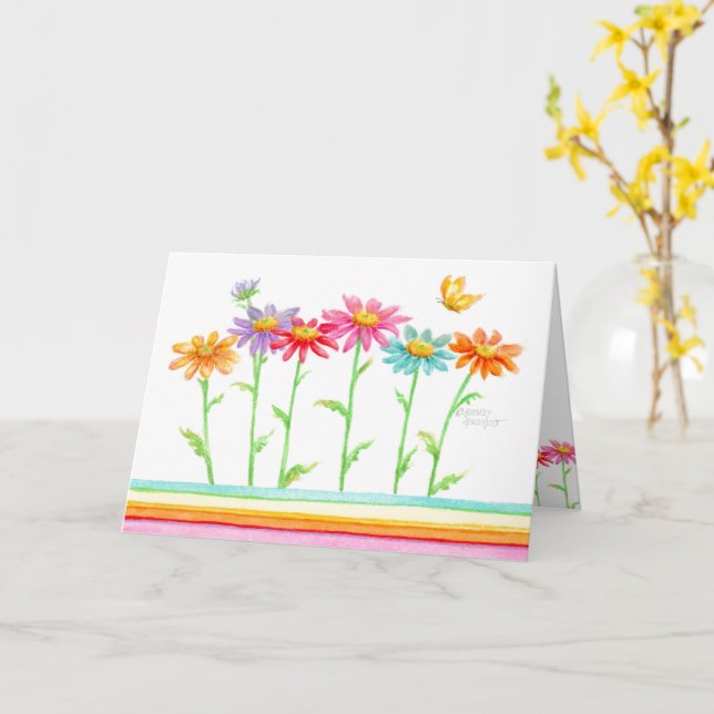 Rainbow Daisies Schöne Geburtstagskarte Karte (Gelbe Blume)