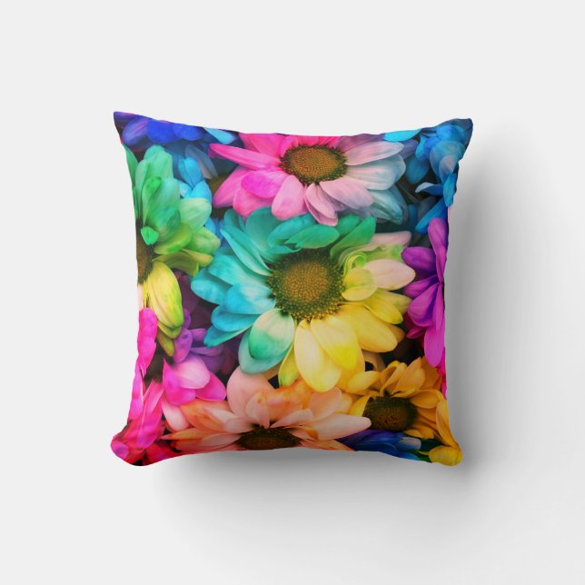Rainbow Daisy Print Throw Kissen (Vorderseite)