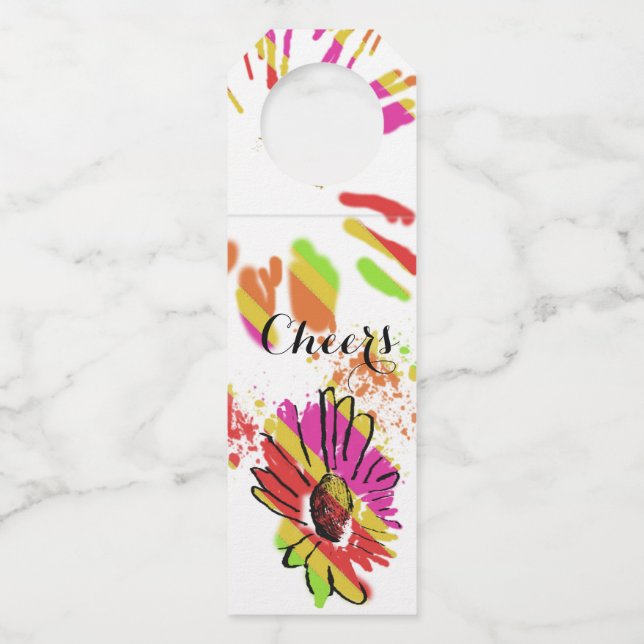 Rainbow Daisy Strip Design Flaschenanhänger (Vorderseite)
