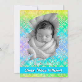[Rainbow Damask] Soft Pastels Baby Boy Birth Ankündigung