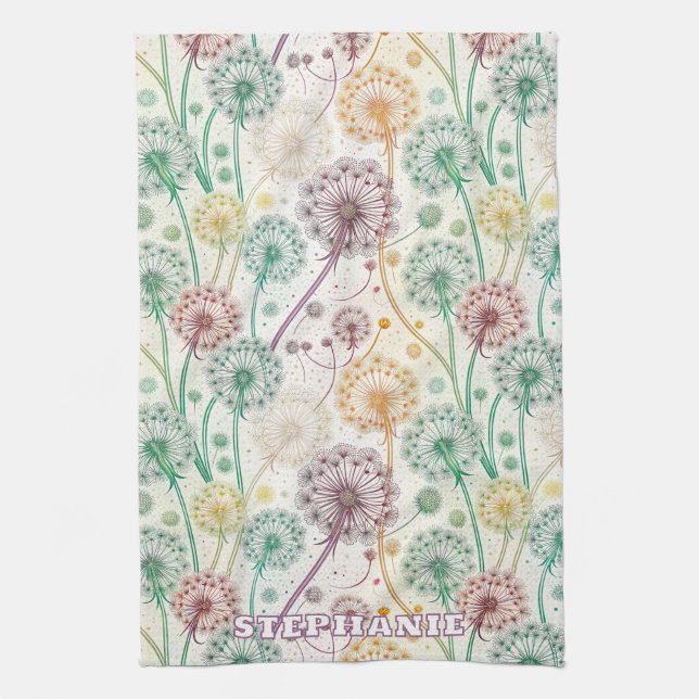 Rainbow Dandelion Breeze - Whimsisches Floral Geschirrtuch (Vertikal)
