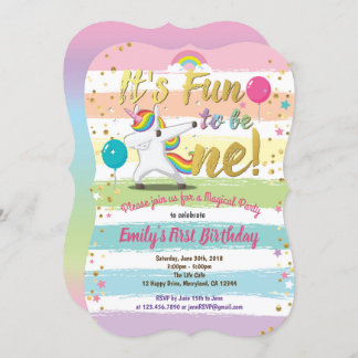 Rainbow-Dapping unicorn erstes Party Einladung