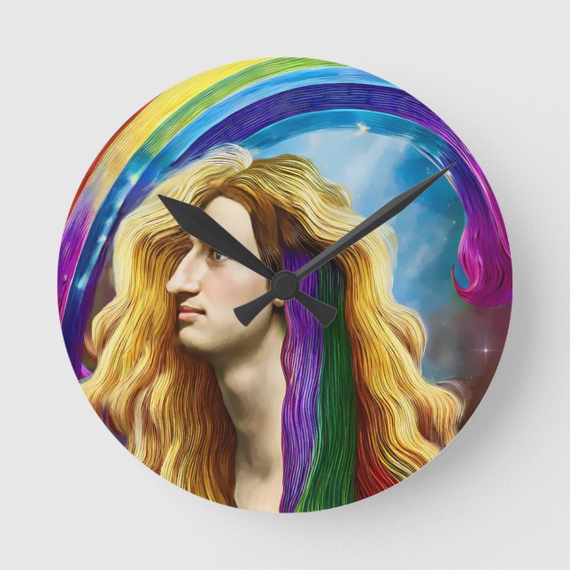 Rainbow Deity Man of All Liebe Fantasy Art Runde Wanduhr (Vorderseite)