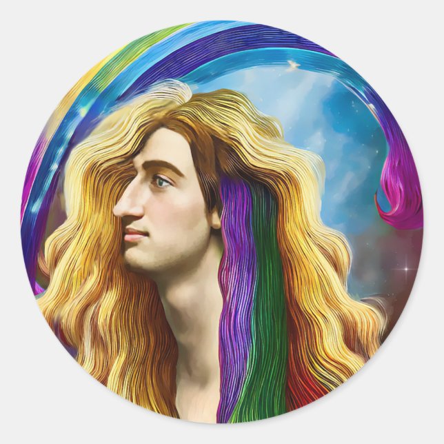 Rainbow Deity Man of All Liebe Fantasy Art Runder Aufkleber (Vorderseite)