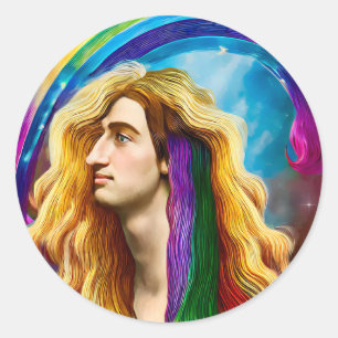 Rainbow Deity Man of All Liebe Fantasy Art Runder Aufkleber