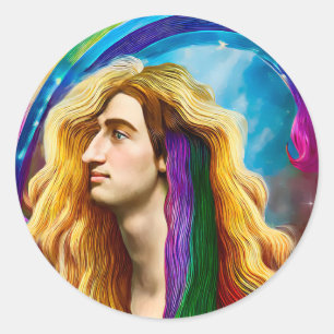 Rainbow Deity Man of All Liebe Fantasy Art Runder Aufkleber