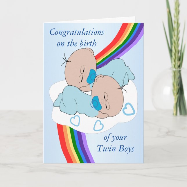 Rainbow Design Personalisiert Twin Boys Karte (Vorderseite)