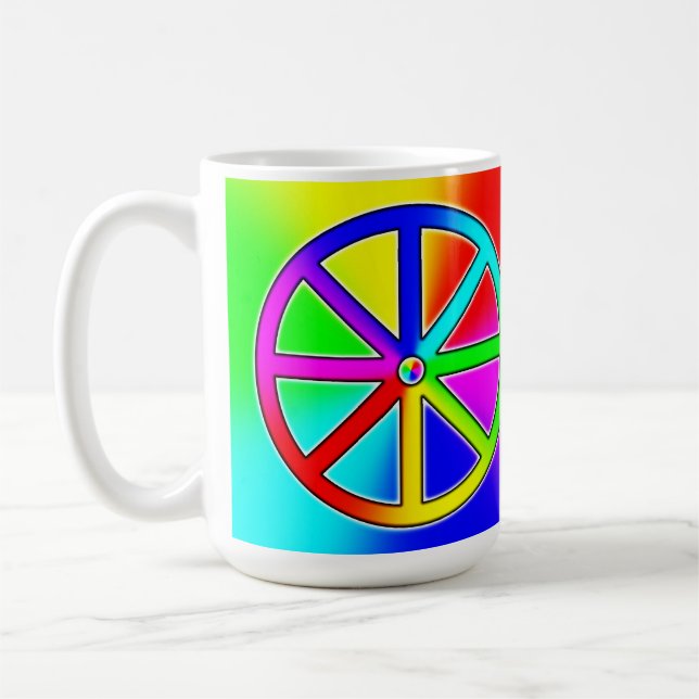 Rainbow Dharma Wheel - Buddhist Kaffeetasse (Links)