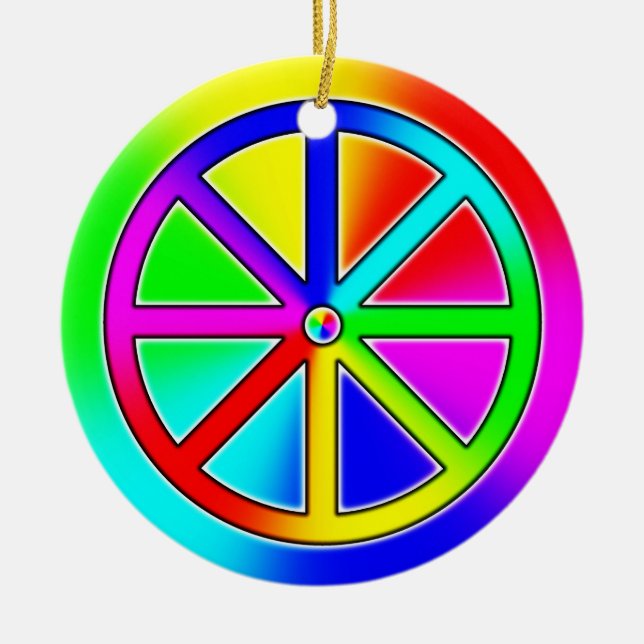 Rainbow Dharma Wheel Buddhist Keramik Ornament (Vorne)