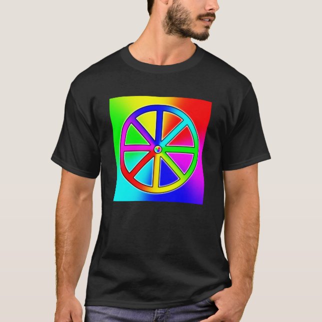 Rainbow Dharma Wheel - Buddhist T-Shirt (Vorderseite)