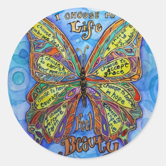 Rainbow Diabetes Butterfly Support Etikettenkleber Runder Aufkleber (Vorderseite)