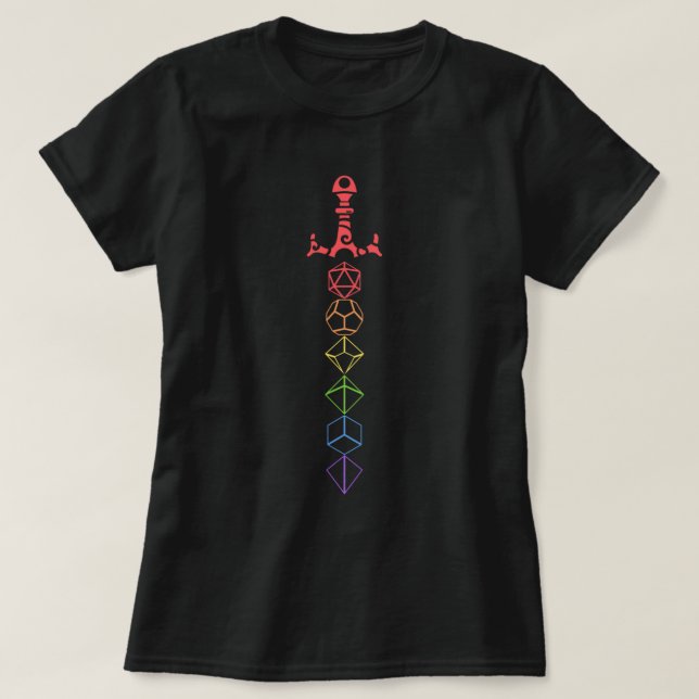 Rainbow Dice Sword Tabletop RPG Gaming T-Shirt (Design vorne)