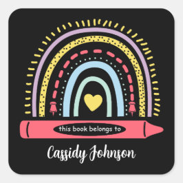 Rainbow Dieses Buch gehört Kindern Buchzeichen Quadratischer Aufkleber