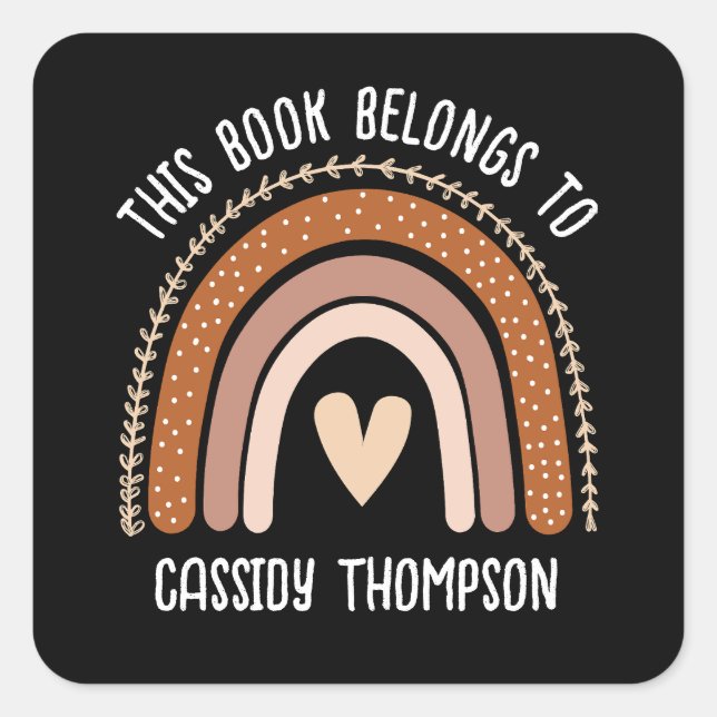 Rainbow Dieses Buch gehört Kindern Buchzeichen Quadratischer Aufkleber (Vorderseite)