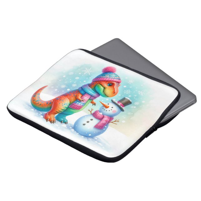Rainbow Dino Winter Wonderland Laptopschutzhülle (Vorne Oben)