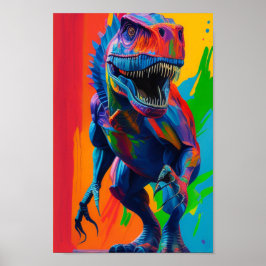Rainbow Dinosaur T-Rex Illustration Art Poster