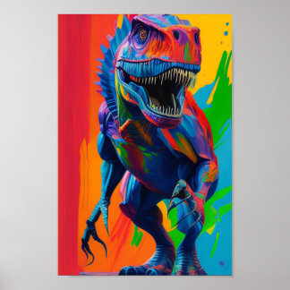 Rainbow Dinosaur T-Rex Illustration Art Poster
