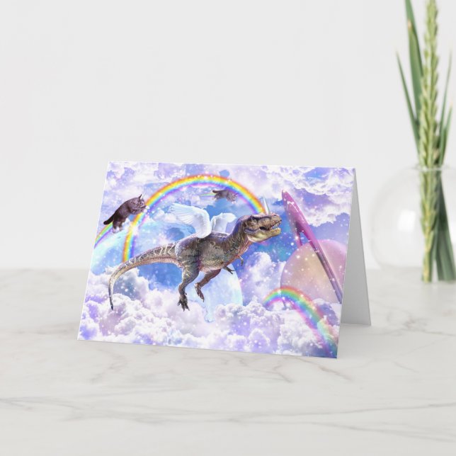 Rainbow-Dinosaurier-Einhorndinocorn Karte (Vorderseite)