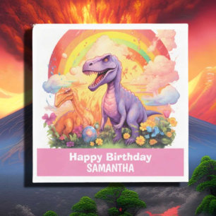 Rainbow-Dinosaurier Geburtstagsthema Pink Serviette