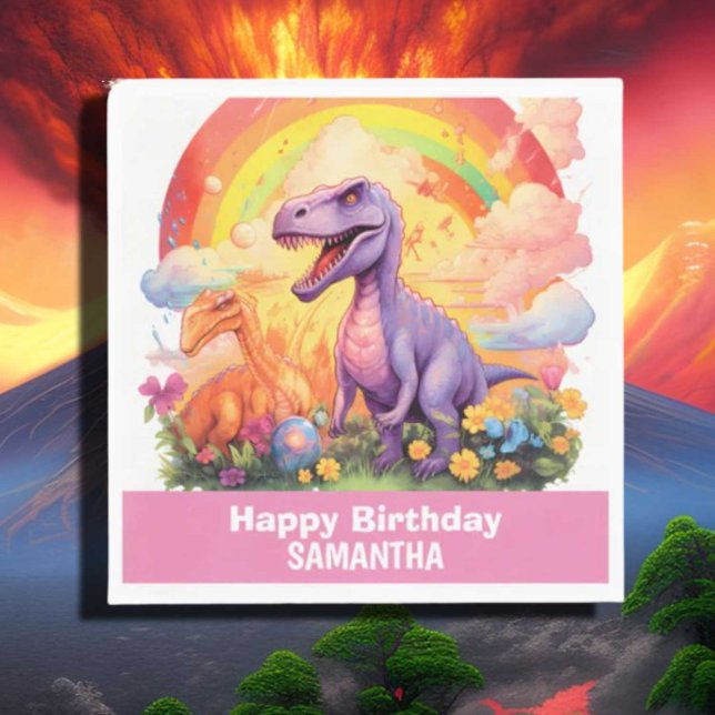 Rainbow-Dinosaurier Geburtstagsthema Pink Serviette (Von Creator hochgeladen)