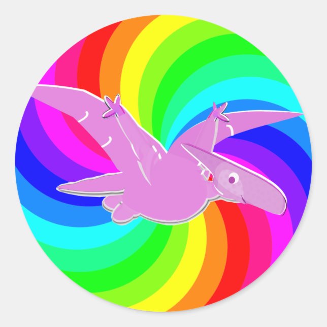 Rainbow Dinosaurier Pink Pteranodon Runder Aufkleber (Vorderseite)
