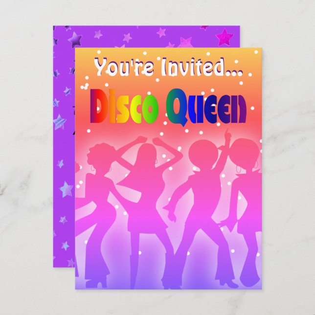 Rainbow Disco Queen| Retro 70er Party Stars Einladung (Vorne/Hinten)