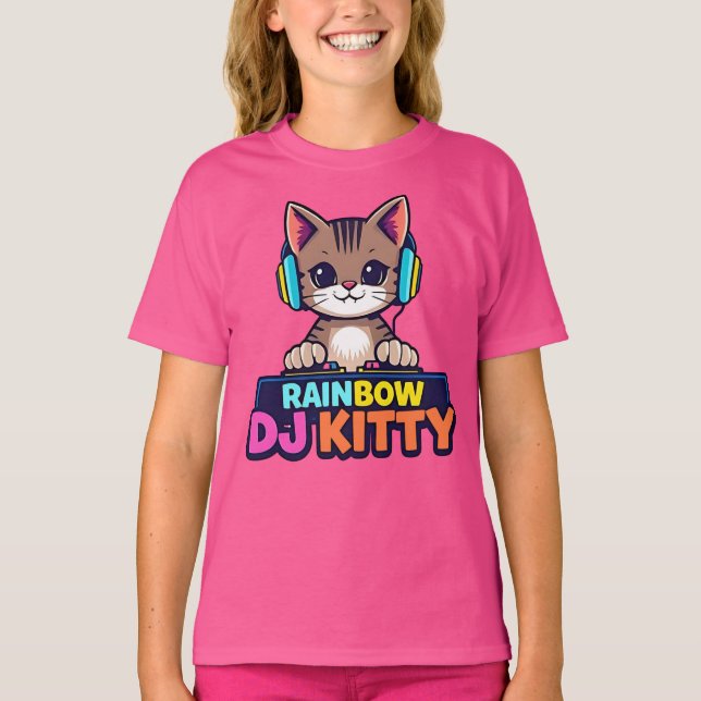 RAINBOW DJ KITTY - Lebhafte Katze T-Shirt (Vorderseite)