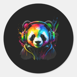 Rainbow Dj Panda Headphones Musik Runder Aufkleber